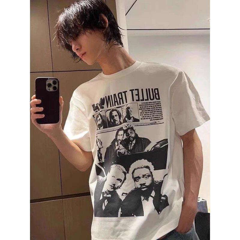 100%纯棉300克重磅美式高街人物小众复古宽松个性休闲短袖印花T恤