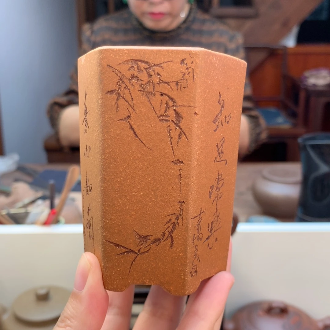 紫砂花盆六方花盆  半手工