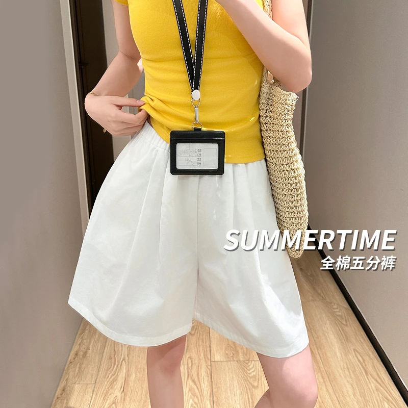 纯棉五分裤女2025夏季薄款高腰宽松显瘦小个子阔腿短裤休闲裤