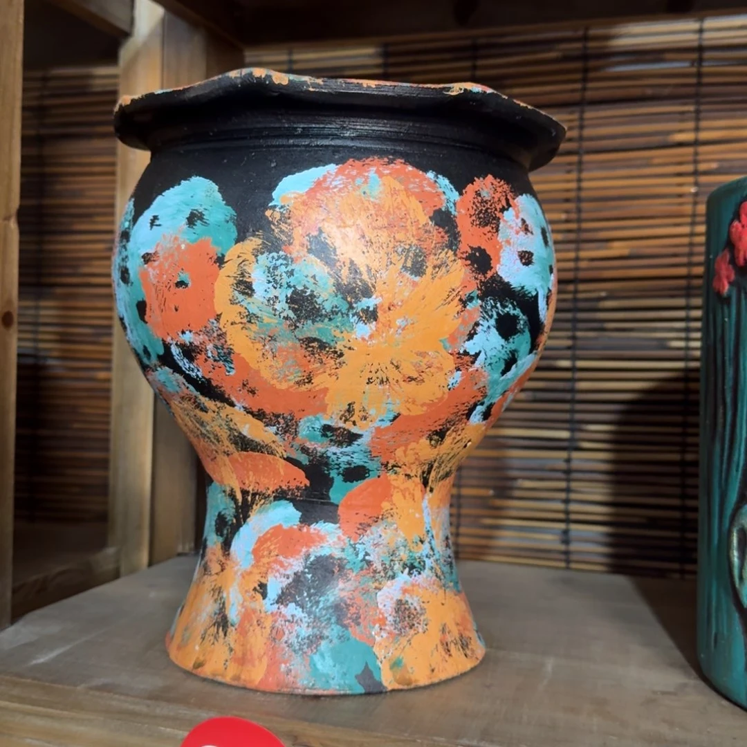 红陶浮雕花盆炸炸炸
