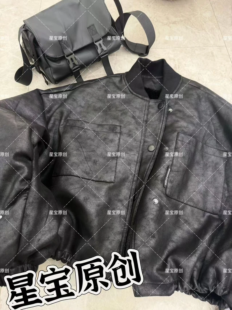 【星宝原创】新款酷飒时尚夹克皮衣加厚加棉外套冬季女士