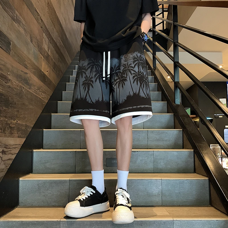 隐匿者美式新款椰子印花短裤男2025夏季潮流百搭大码薄款五分裤子