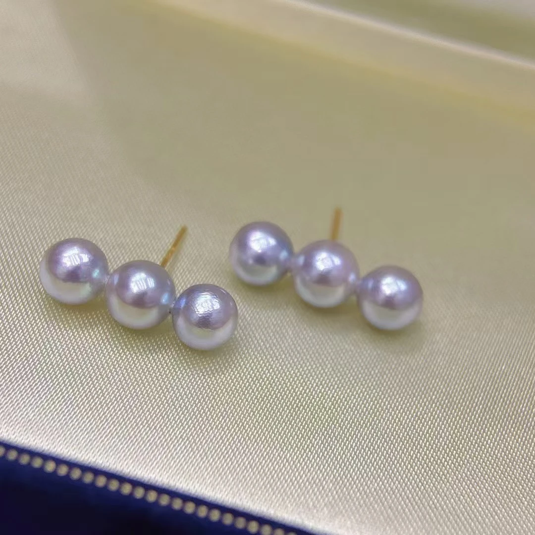 糖果平衡木#18K金6-7mm海水Akoya耳钉平衡木素钉#羽皇金 真多麻