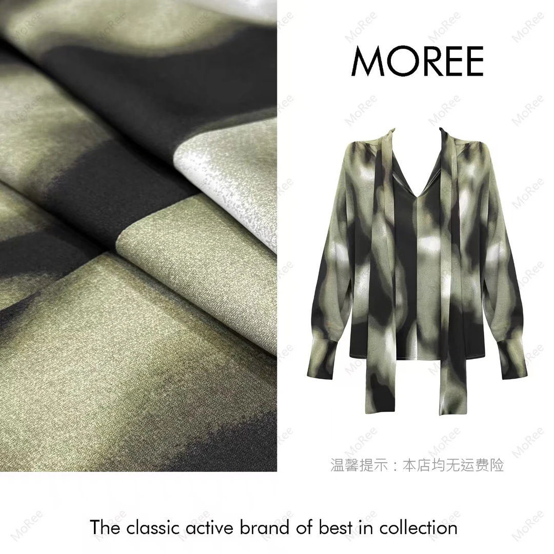 【MOREE】Modèle d’automne高级感印花飘带衬衣-F8557