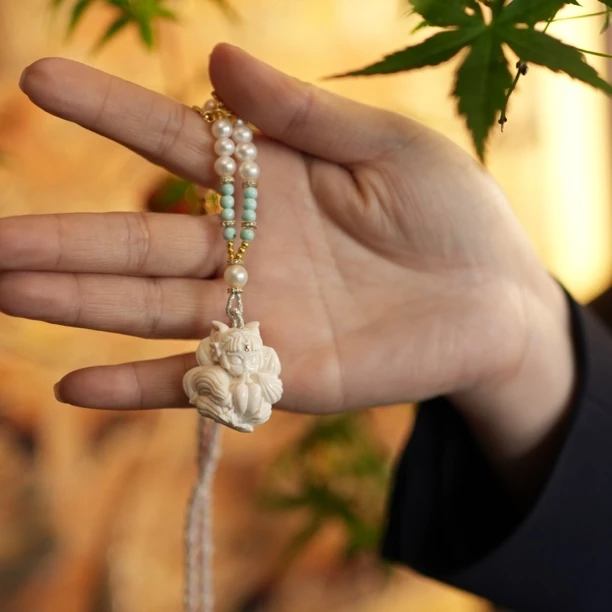 【九尾狐】天然猛犸牙精品原色九尾狐项链国风百搭收藏款