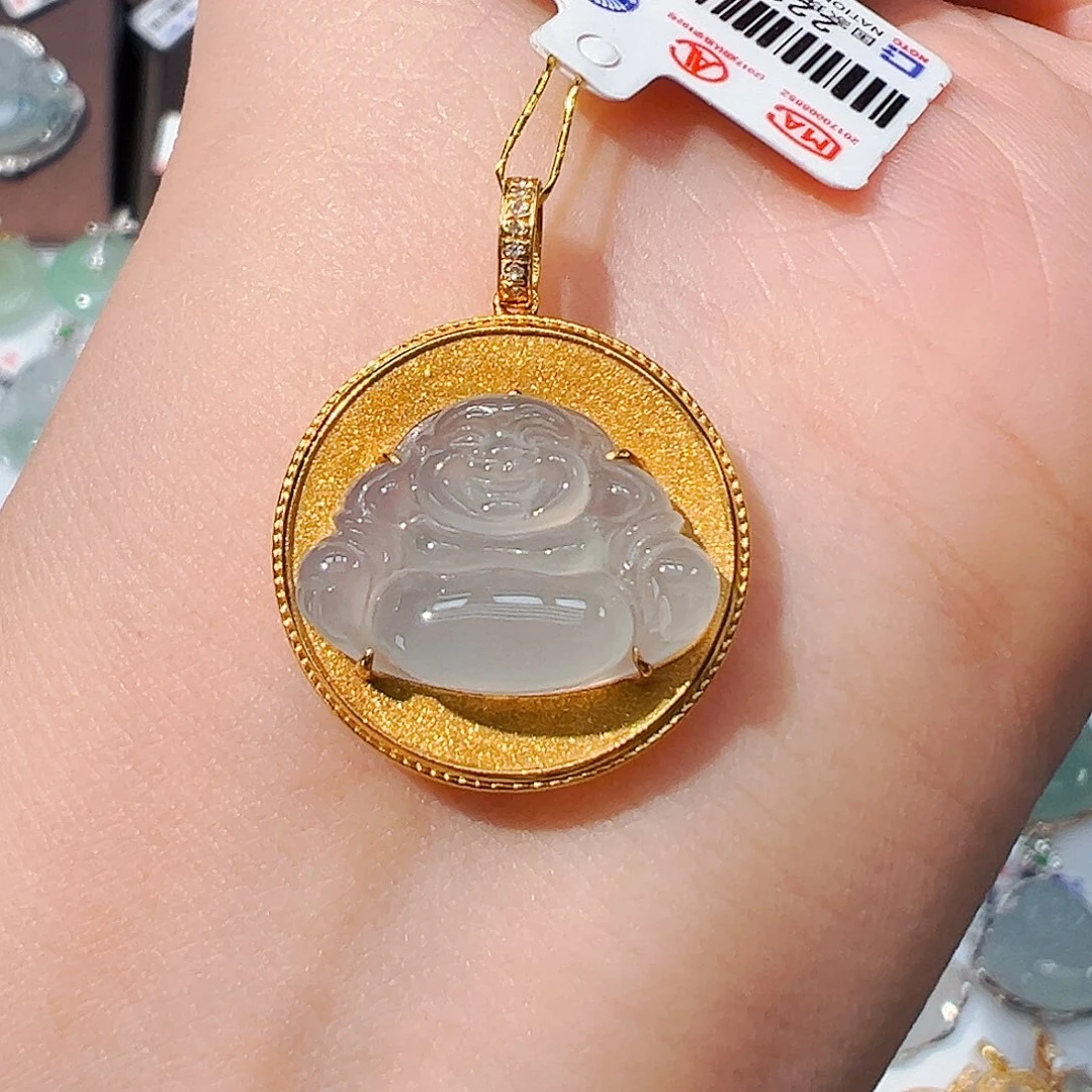 吊坠(不含链)18K金镶嵌翡翠佛公