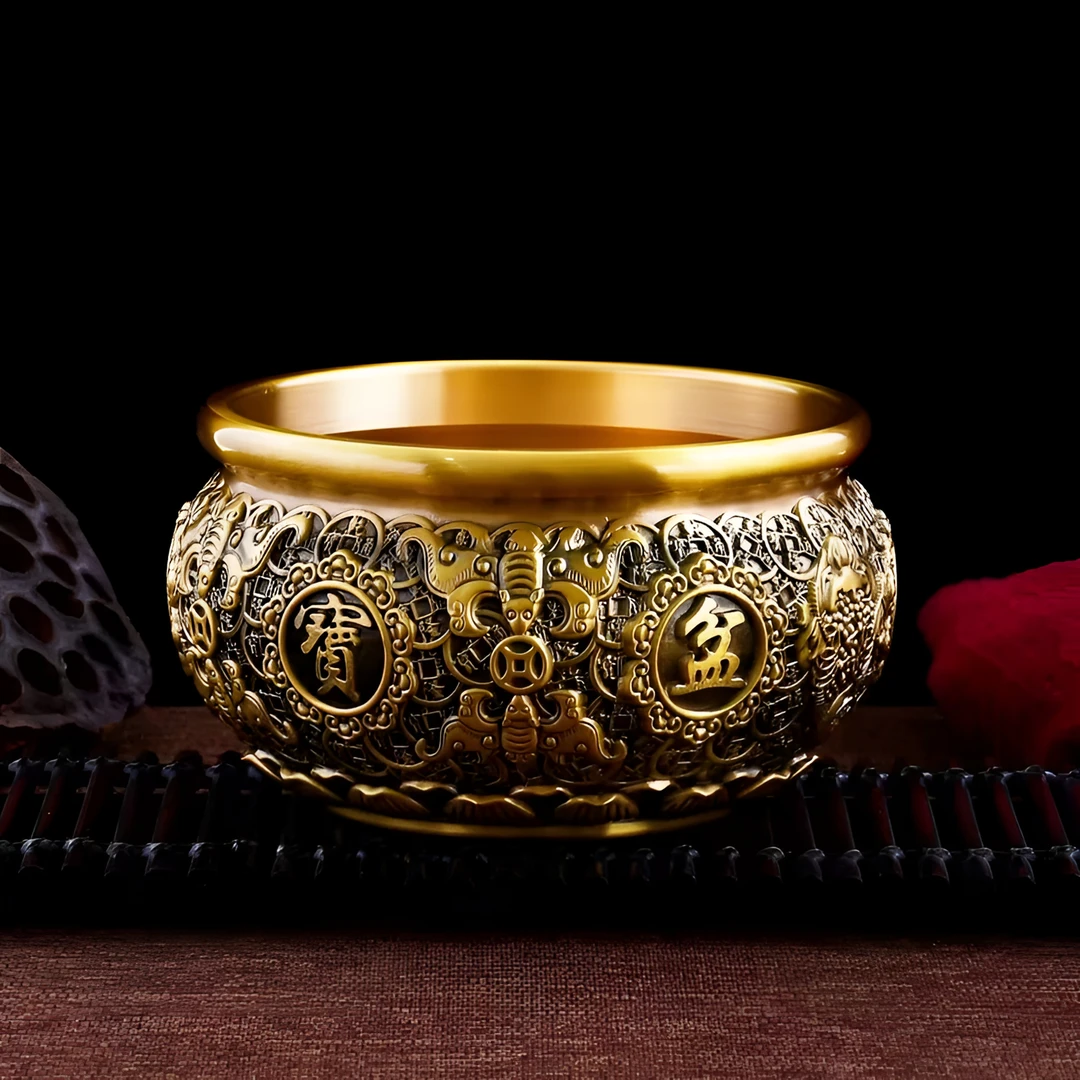 T【金蟾八福聚宝盆】新款18口径黄铜金蟾八福聚宝盆玄关家居摆件