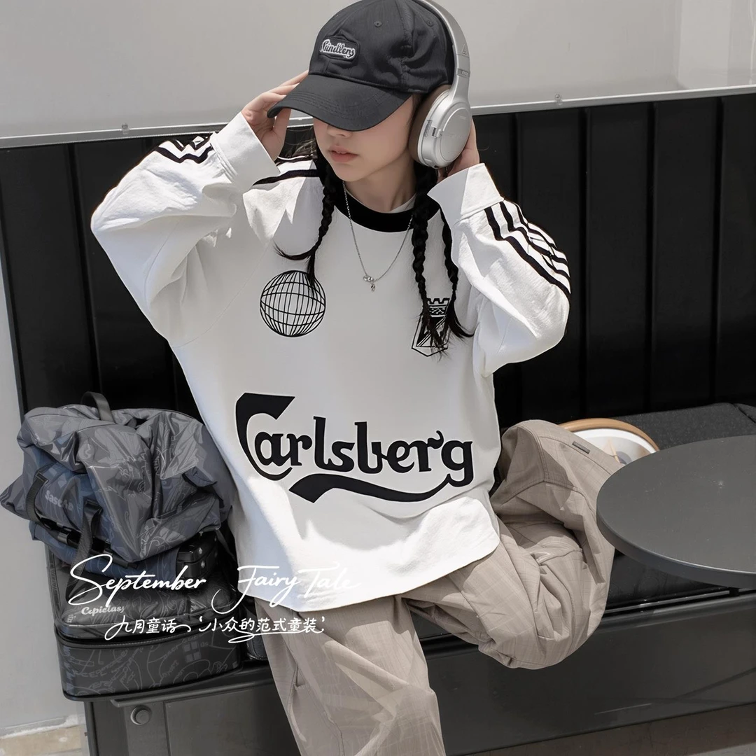 FAVMARTHA女童长版T恤春秋款2025新款 儿童宽松上衣女孩大童潮酷