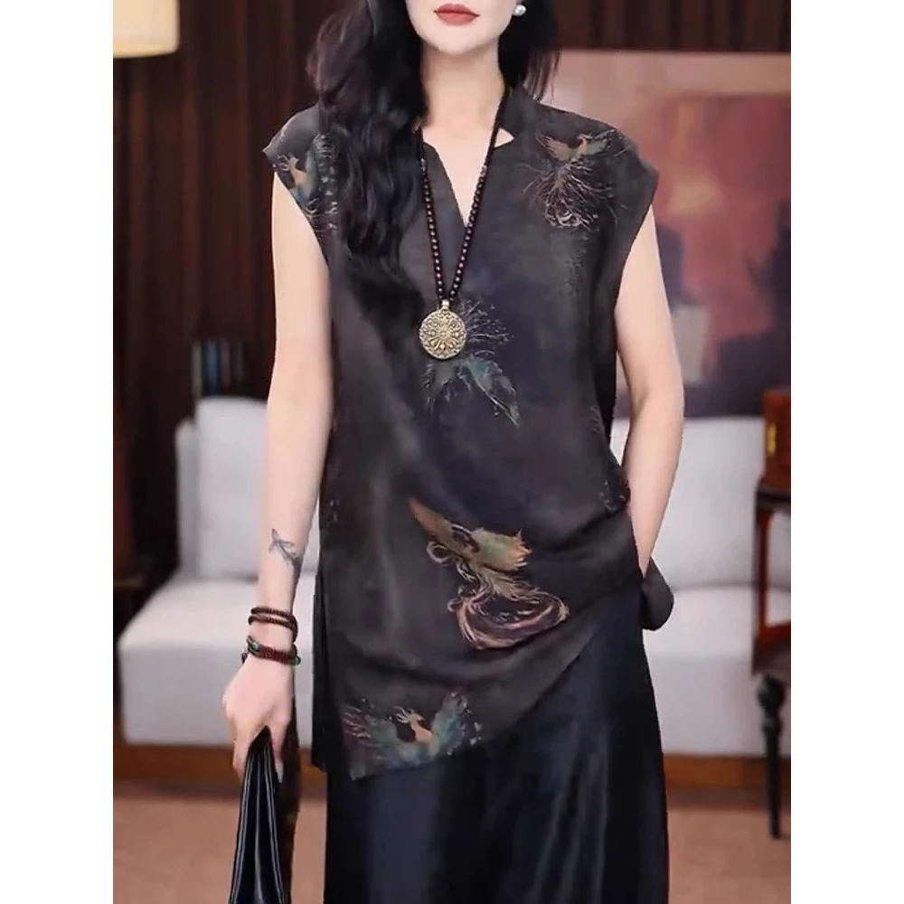 新中式国风女装知性风上衣2025夏季新款复古洋气衣服唐装印花衬衫