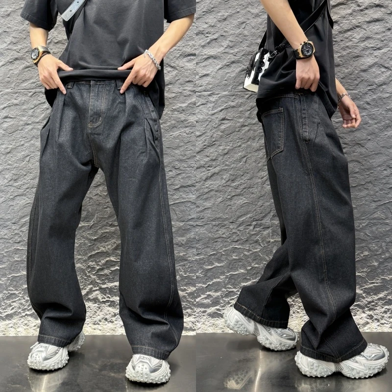 2025休闲裤宽松百搭水洗牛仔裤垂感青年哈伦裤纯色男士春夏阔腿裤