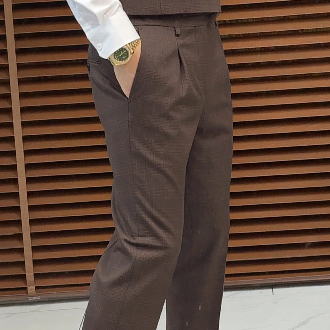 直筒型休闲裤吸汗修身西裤常规款商务长裤条纹秋季