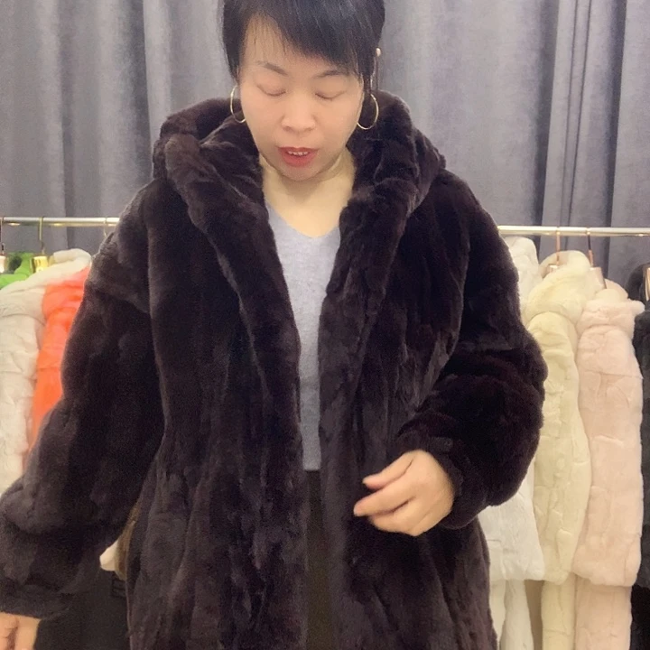兔皮獭兔深棕外套