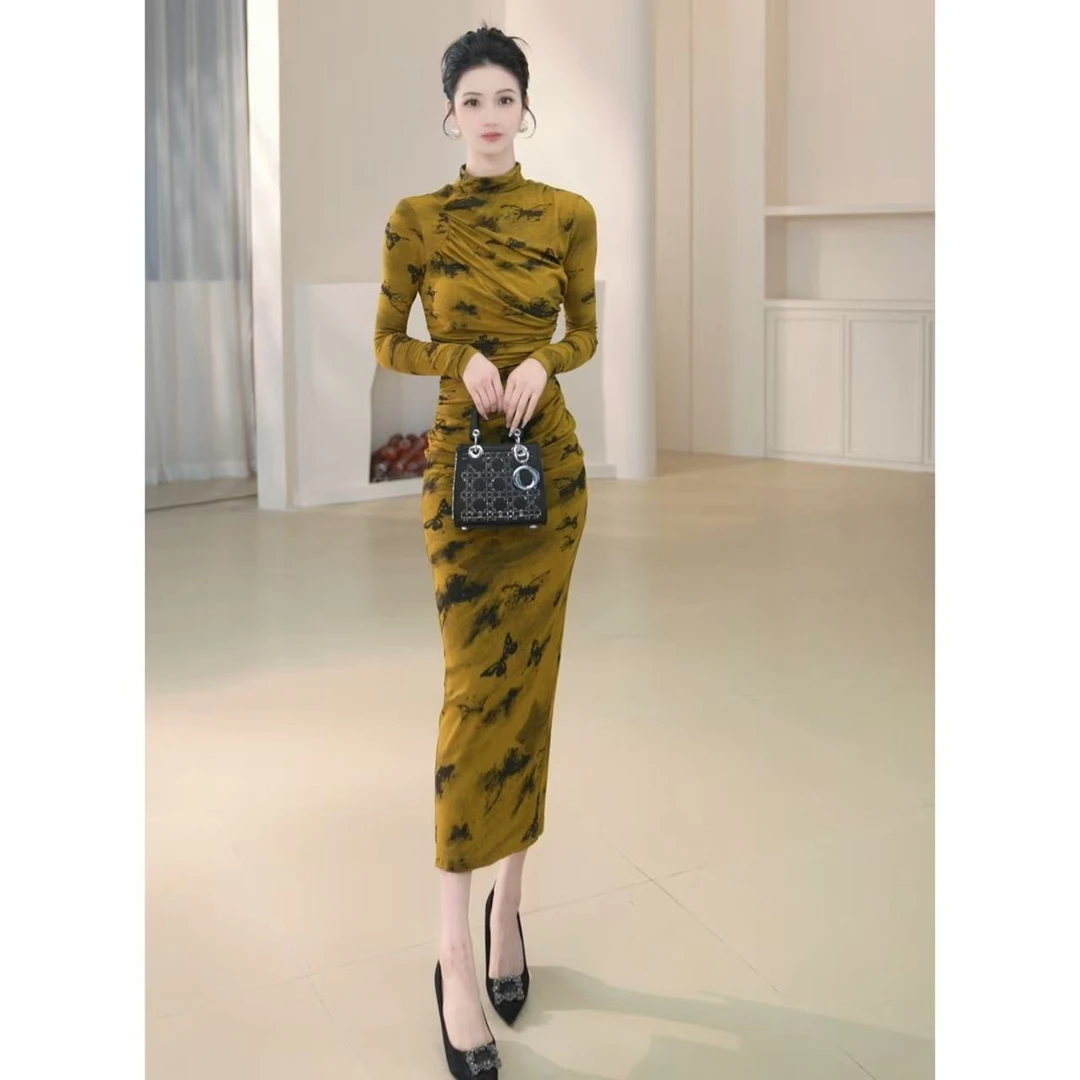 沐子的轻奢私藏【Mu/zi56005】 复古小众法式气质名媛半高领连衣裙