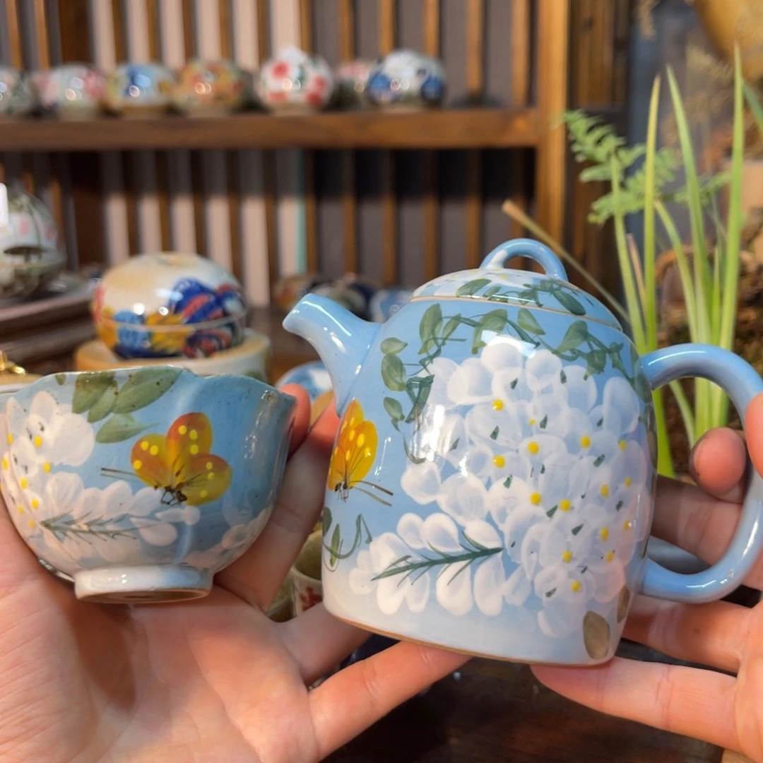 壶素浅陶瓷手工手绘