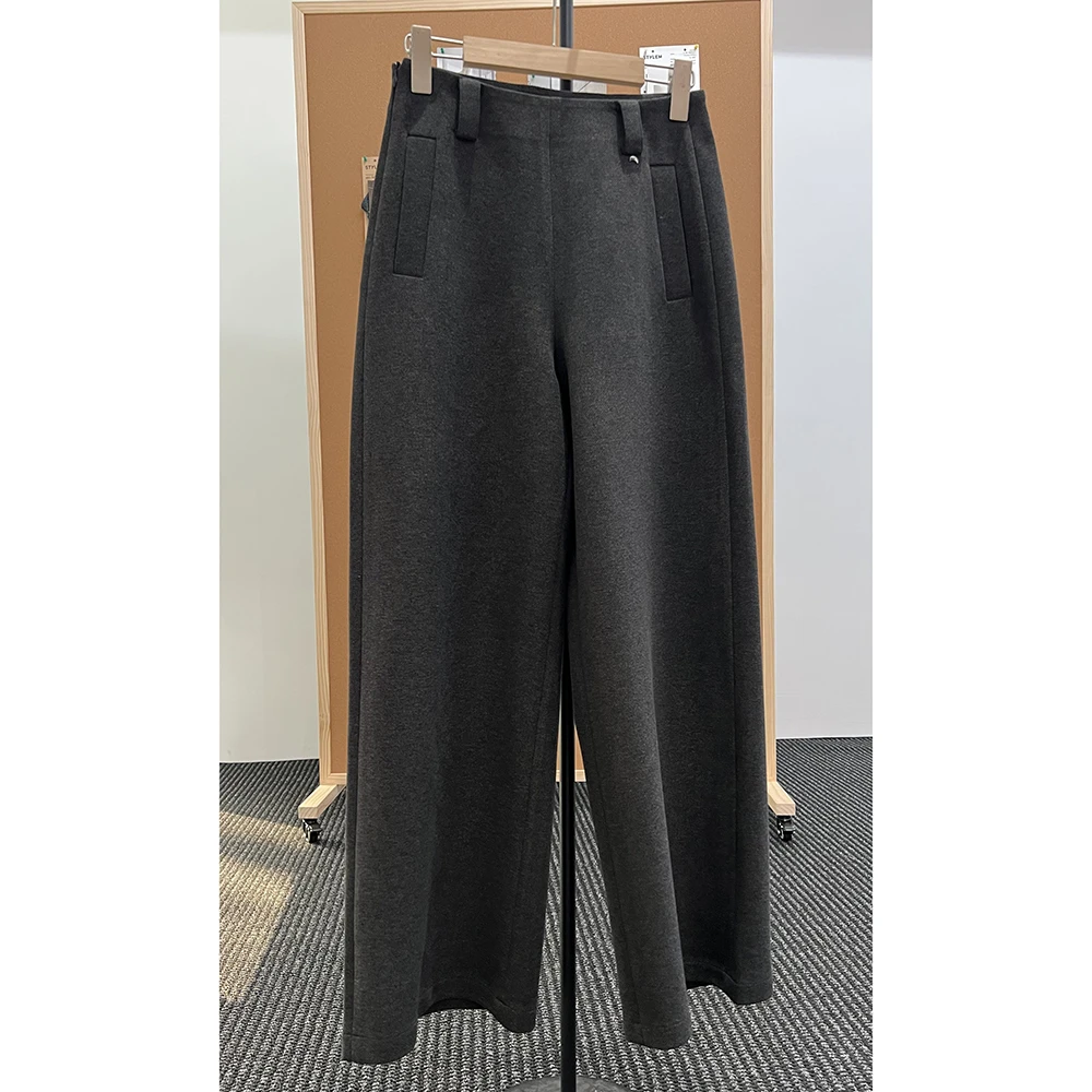 秋冬加厚休闲裤女士保暖阔腿裤宽松垂感高腰长裤百搭显瘦直筒裤