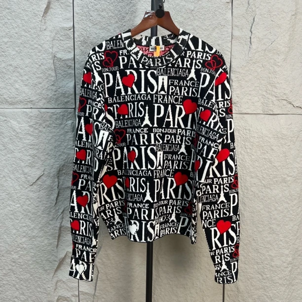 99新 Balenciaga/巴黎世家 老花爱心字母毛衣 XS码 cl01273