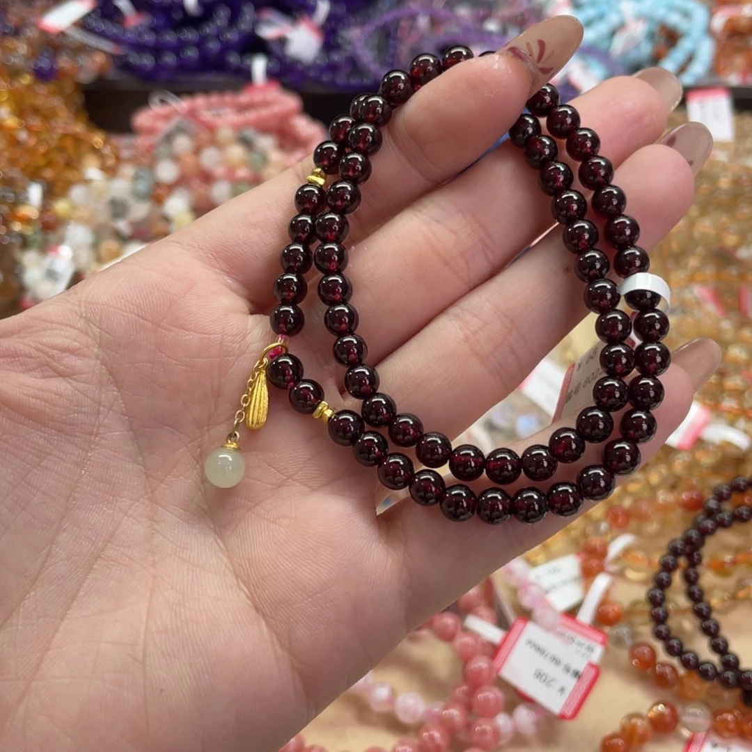 石榴石手链银S925镶嵌双圈