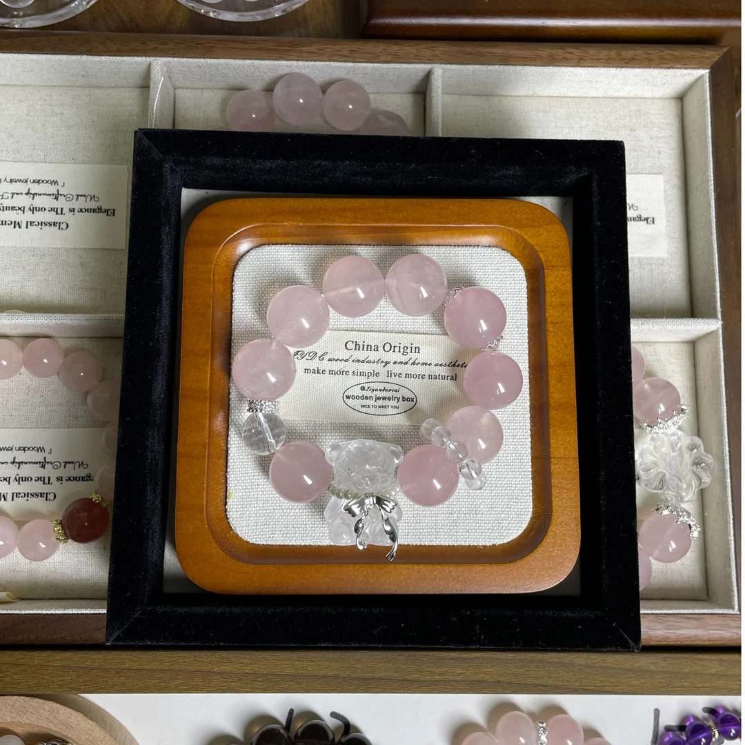 【甜心小熊】天然水晶手串马达加斯加粉水晶白水晶小熊