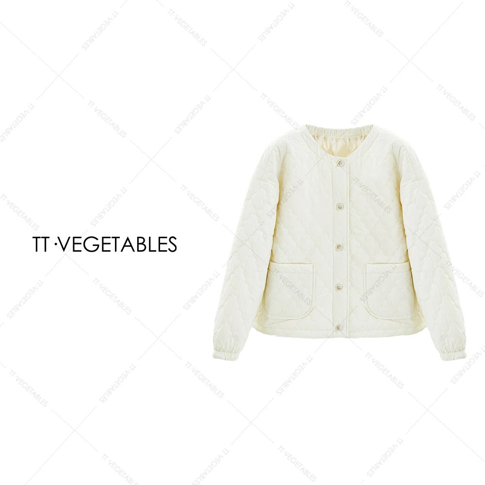 噢芬/小个子【云停】宽松秋冬菱格子棉服轻薄短款纯色棉衣521844