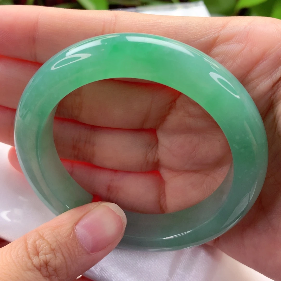 未镶嵌手镯翡翠54.5冰胶满绿 贵气大气 喵喵