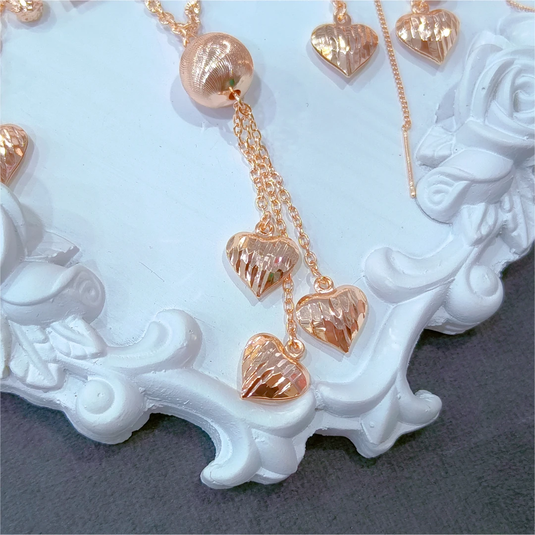 铜合金项链 铜合金项链 新款玫瑰金色桃心款时尚四件套