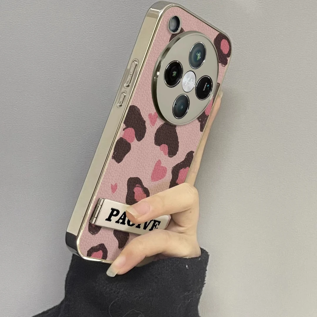 爱心豹纹适用oppofindx8ultra手机壳高级感findx8s保护壳防摔电镀