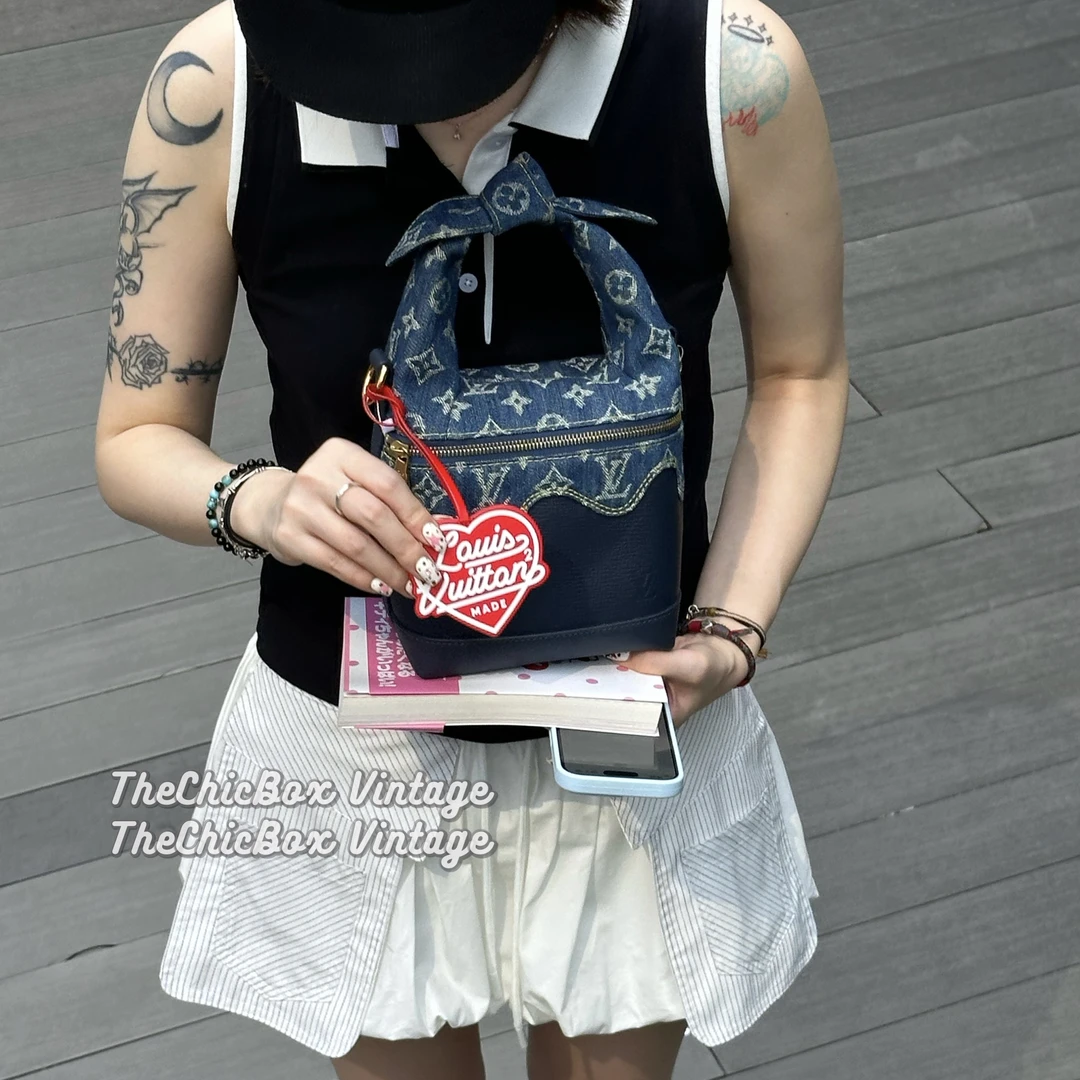 95新 LouisVuitton/路易威登 只盒/Lv联名Nigo牛仔单宁斜挎便当包