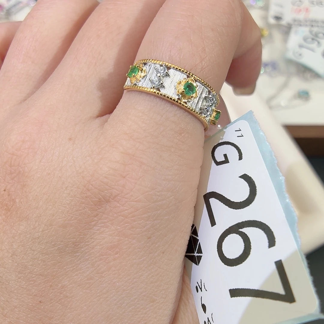 戒指银S925镶嵌祖母绿