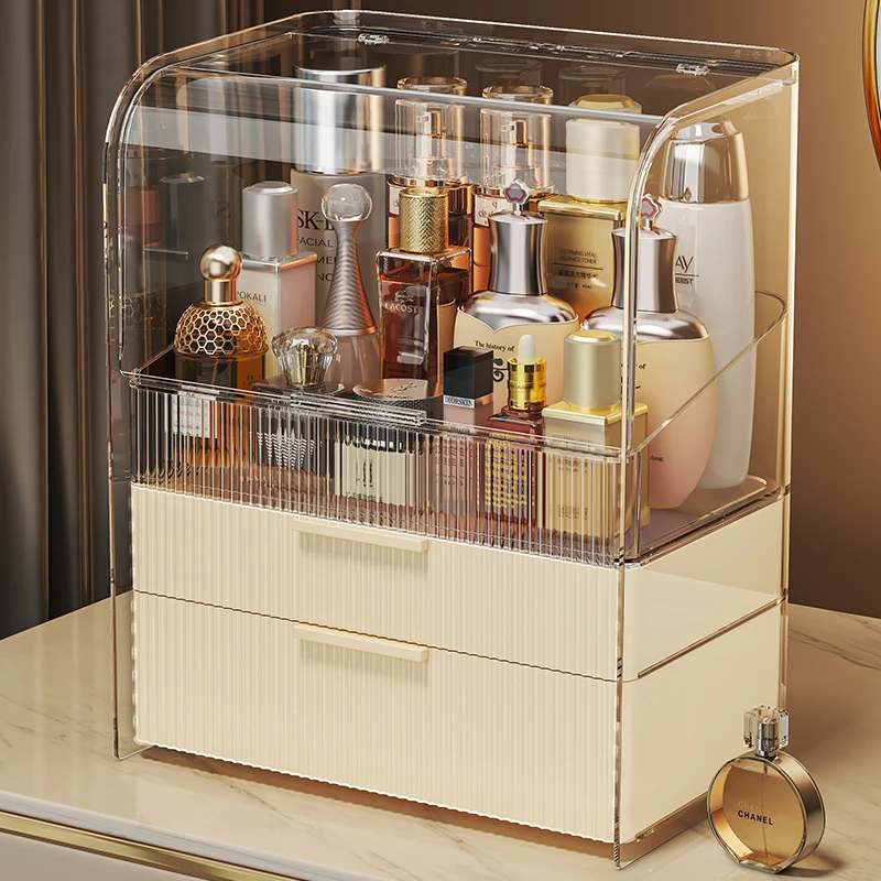 俏洁轻奢化妆品收纳盒护肤品收纳架防尘大容量家用宿舍桌面收纳盒