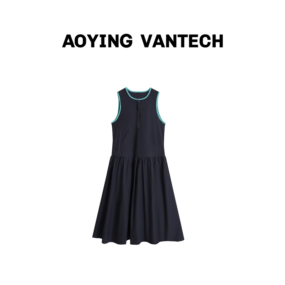 AOYING VANTECH【明星同款】英伦复古休闲无袖圆领大摆背心连衣裙