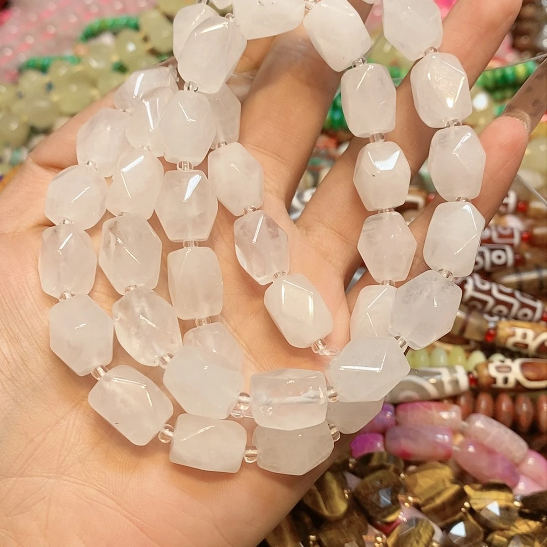 玛瑙/玉髓散珠天然白水晶八棱一条