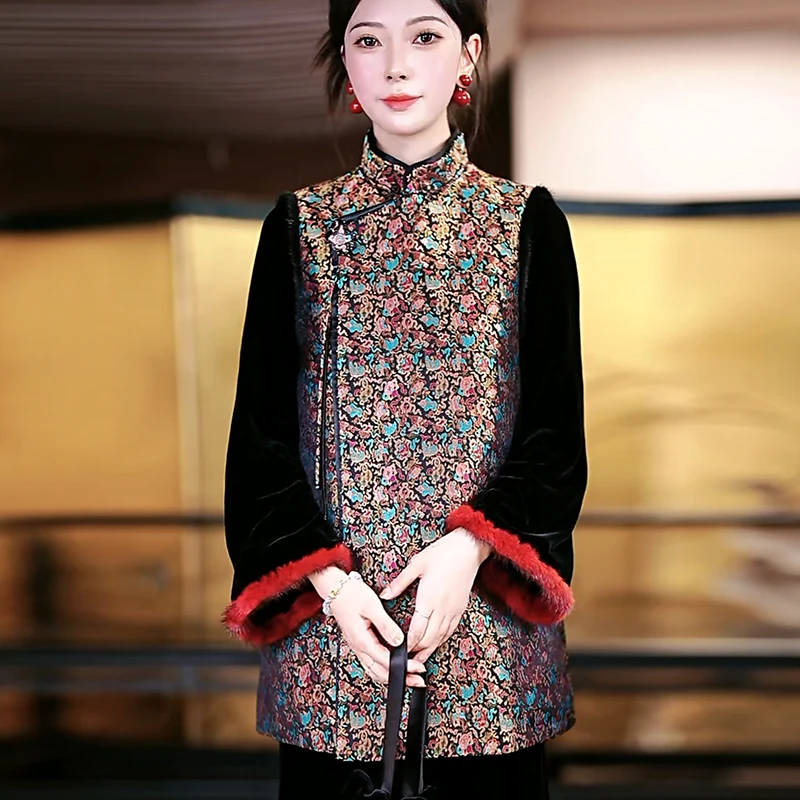 复古日记冬季新中式国风女装上衣马夹24HR302