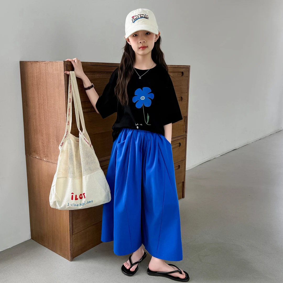 女童夏季套装2025新款洋气中大童休闲短袖女孩薄宽松阔腿裤6-12岁