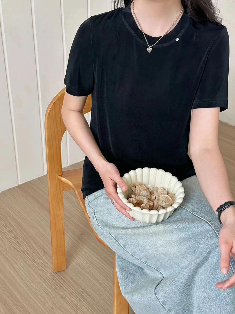 邹先森227-29新款圆领醋酸黑色短袖柔软简约休闲T恤