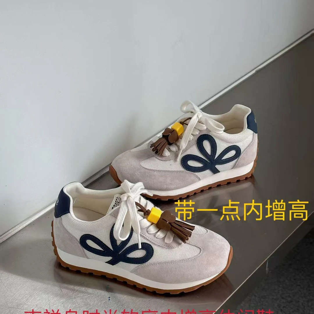 女式新款2025内增高系带秋季拼色时尚休闲鞋网面德顺鞋百搭爆款