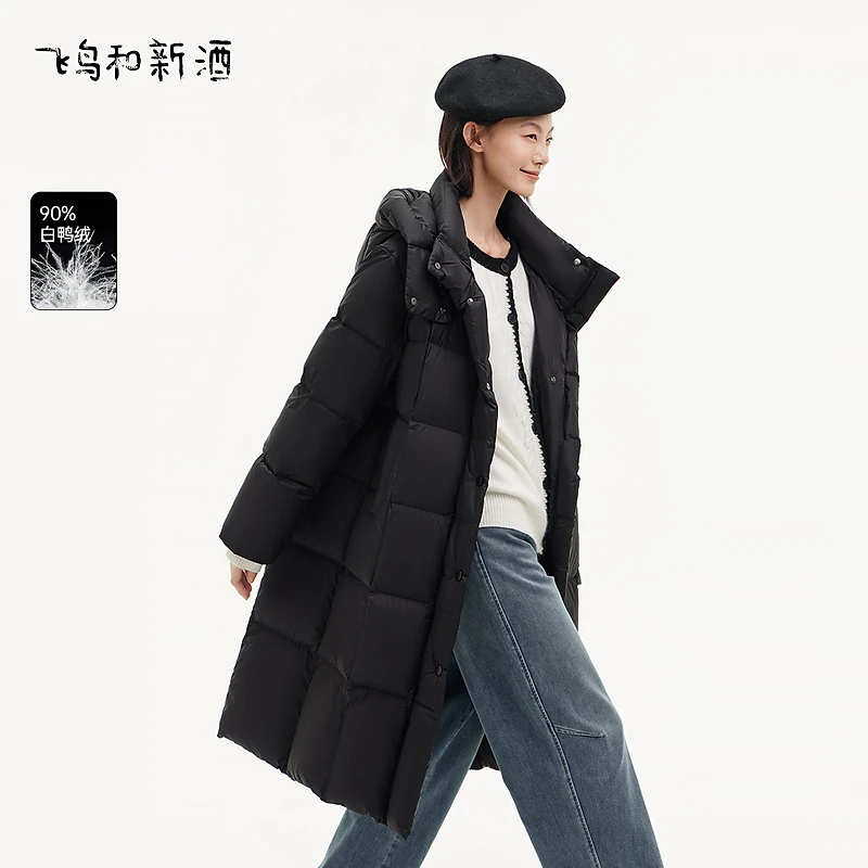 【平子】飞鸟和新酒保暖带帽羽绒服宽松显瘦黑色外套FD470012088