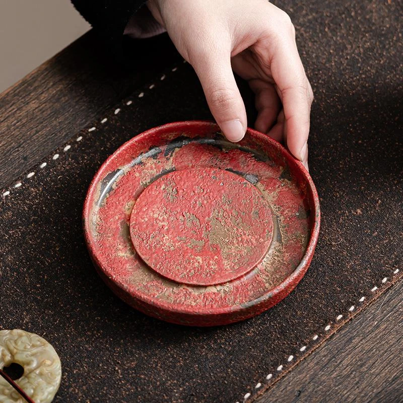 清平调老岩泥满山红赭石釉壶承茶托盘干泡盘茶道壶托盘隔热盘圆形