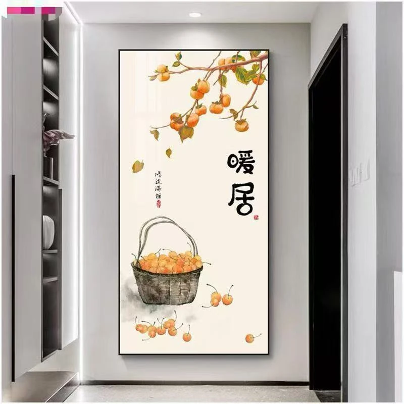 腾景空间【柿柿如意】年年有余金山福鹿走廊过道入户玄关画晶瓷镶钻