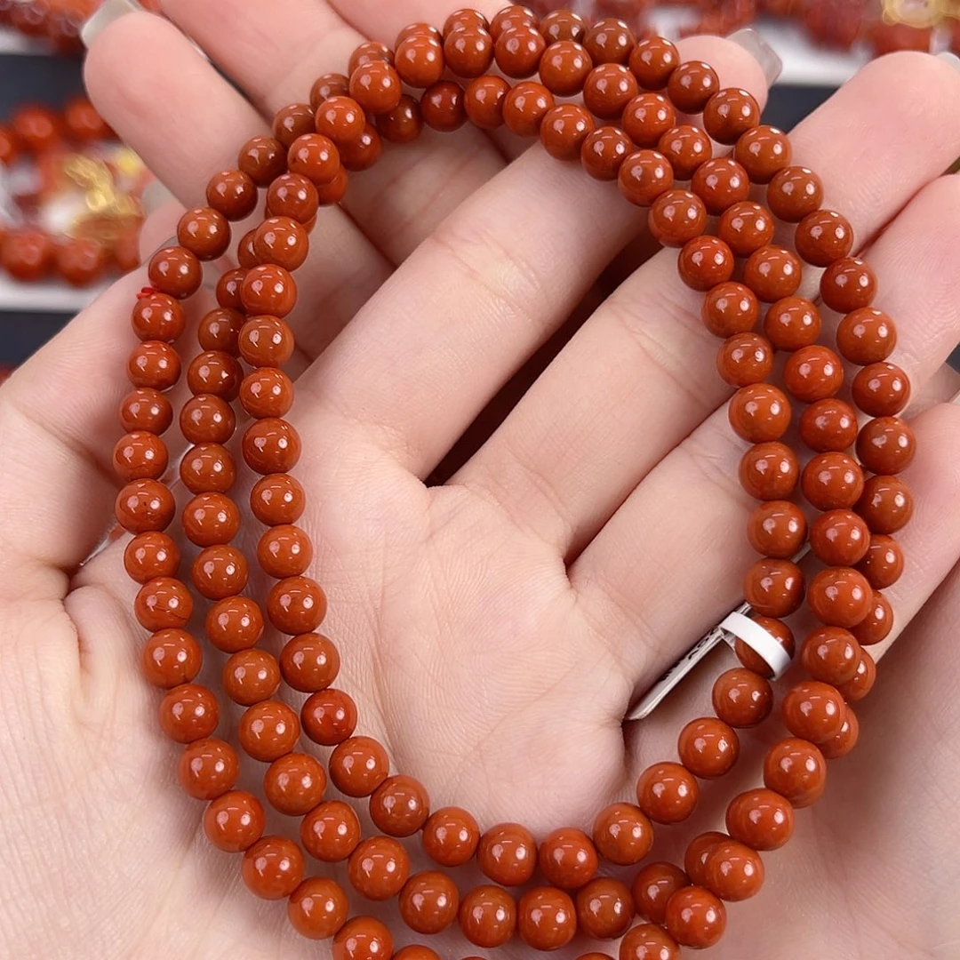 南红玛瑙未镶嵌瓦西柿子红满肉6mm多圈