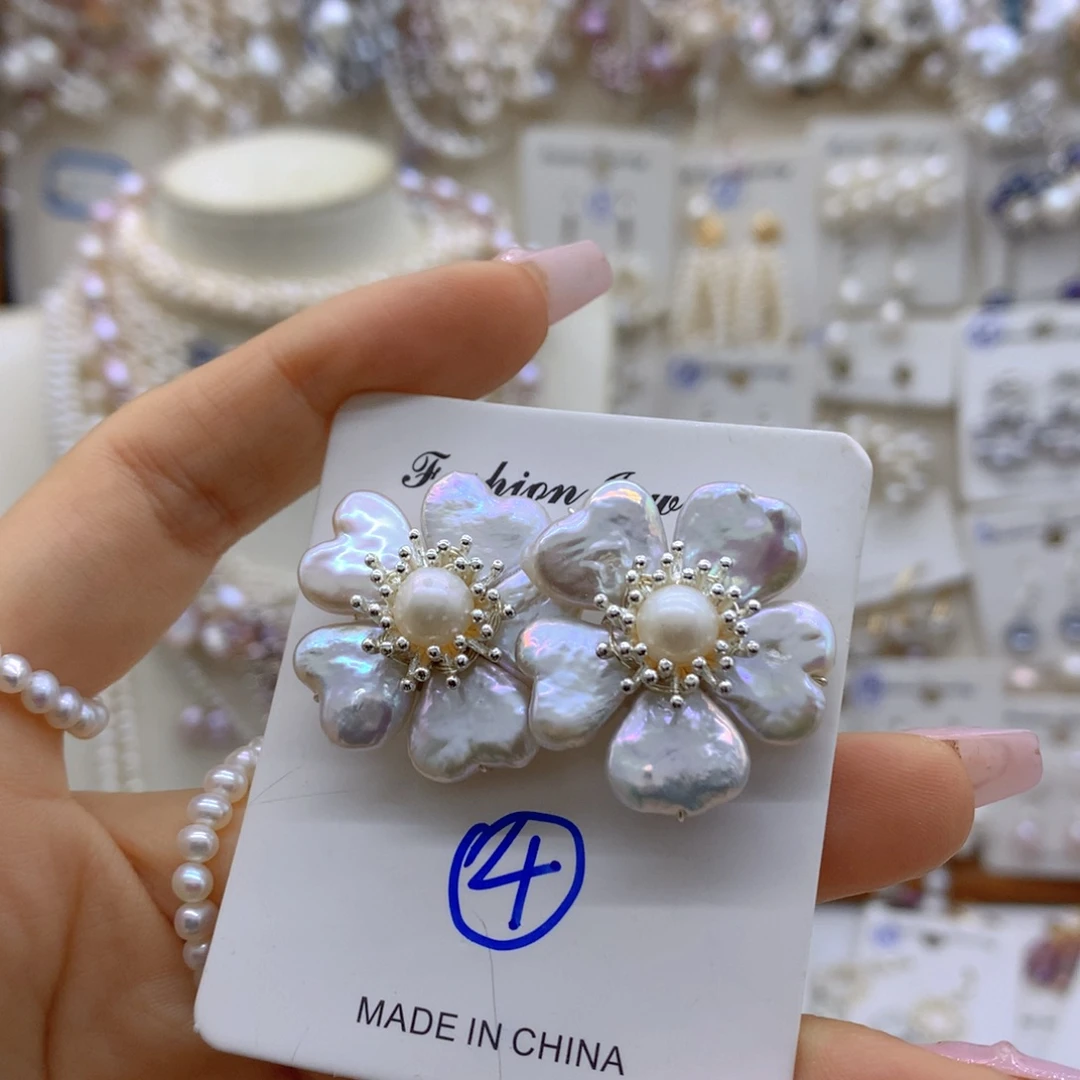 银S925镶嵌淡水珍珠项链耳饰