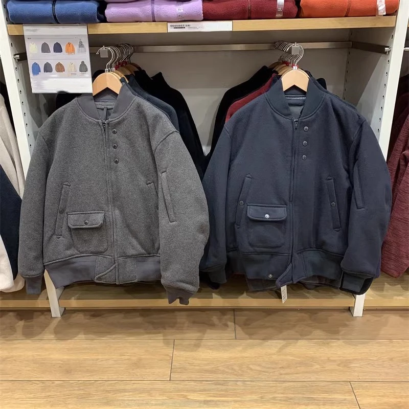 外贸加厚男士户外棒球领呢子棉服男款保暖加厚夹克时尚上衣1525