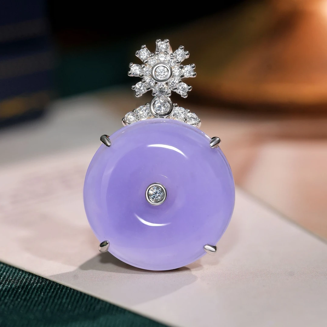 坠链均925银合成锆石 【福利】VISING紫罗兰水沫平安扣吊坠珐琅垫色