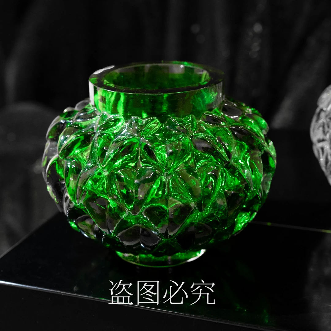 【翠莲】小花器笔筒纯手工水晶琉璃书桌梳妆台艺术琉璃摆件YB01900