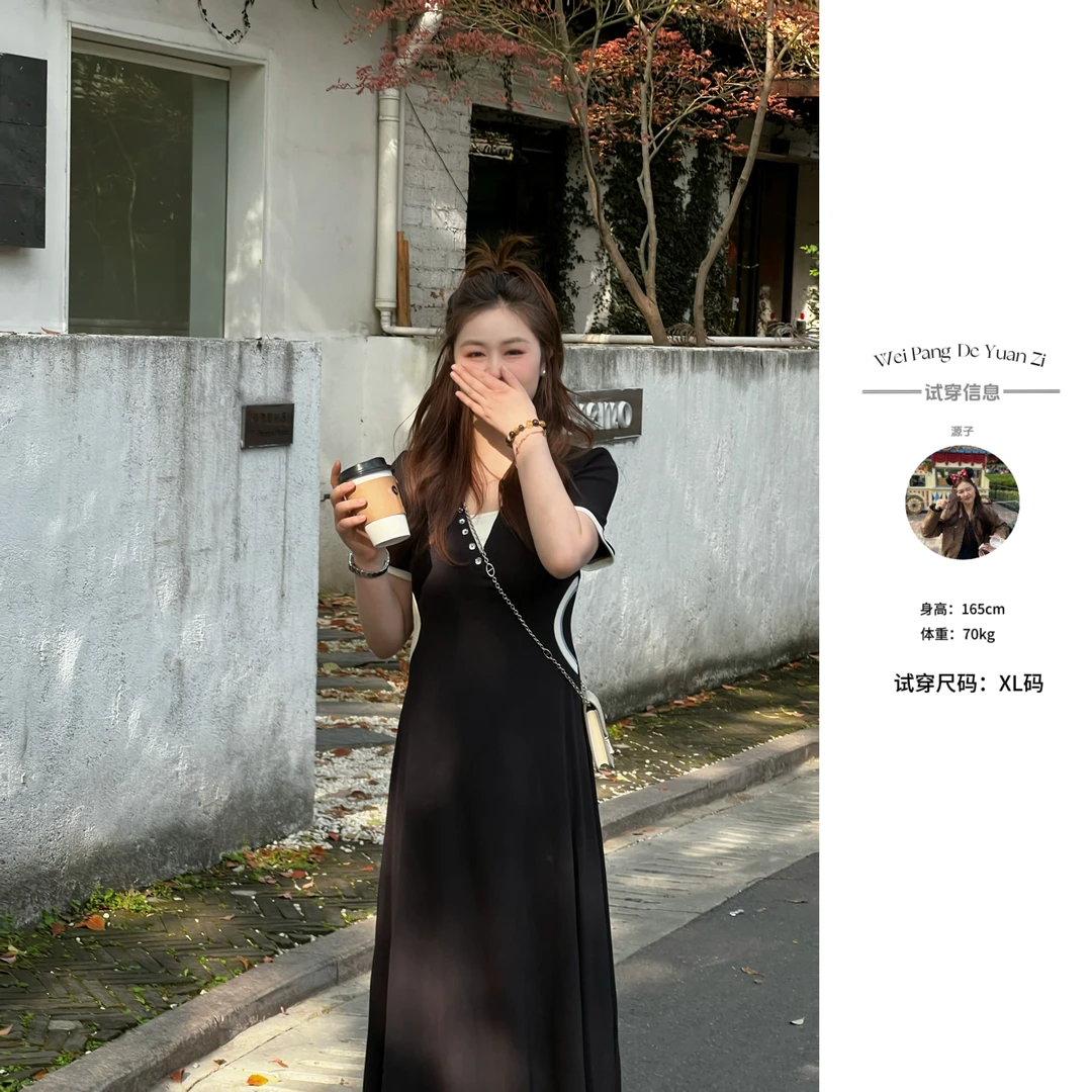 楠序源子微胖女装 2025年夏装显瘦减龄大码长款连衣裙女款YZ35153