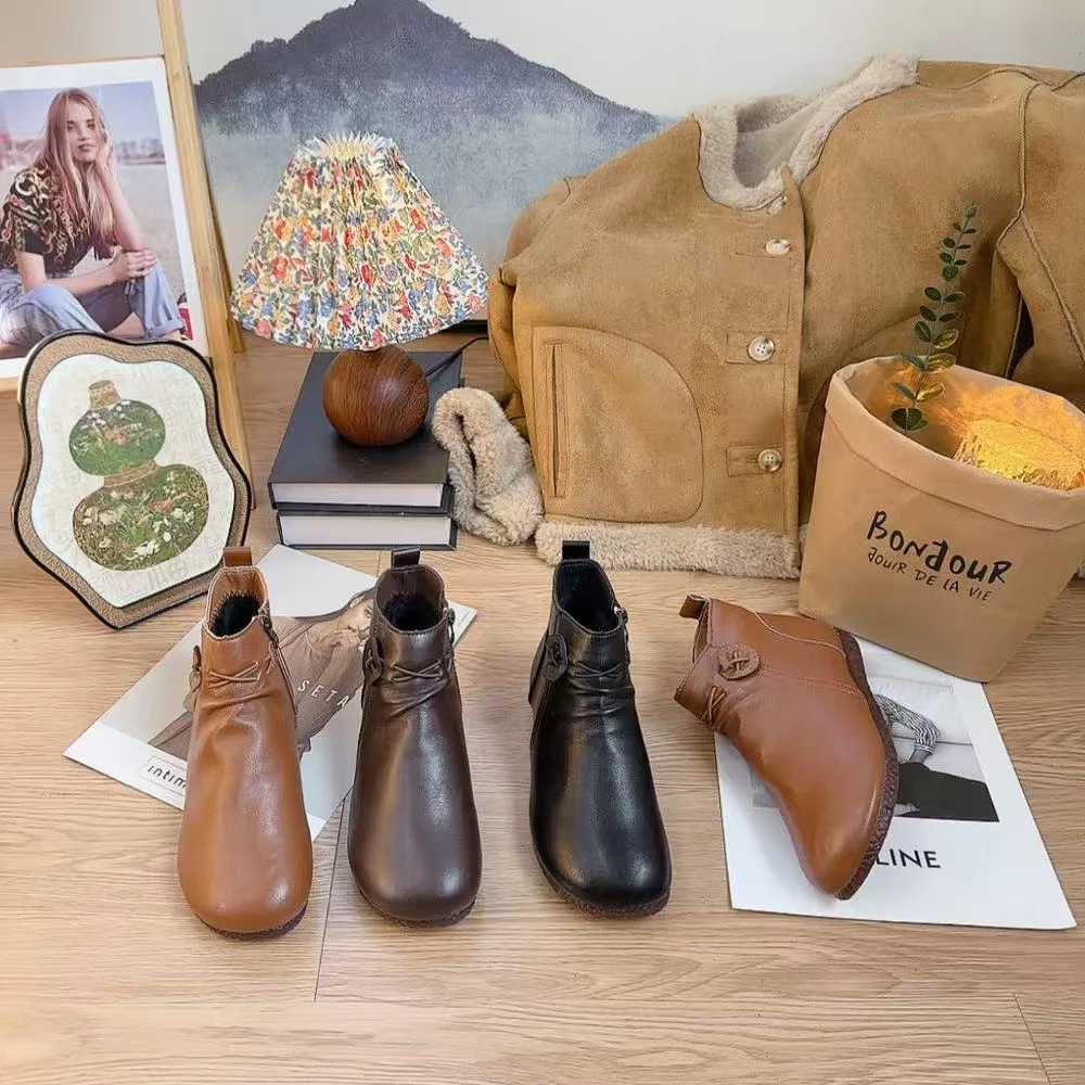 7152新款圆头舒适百搭软底加绒试试小短靴仓