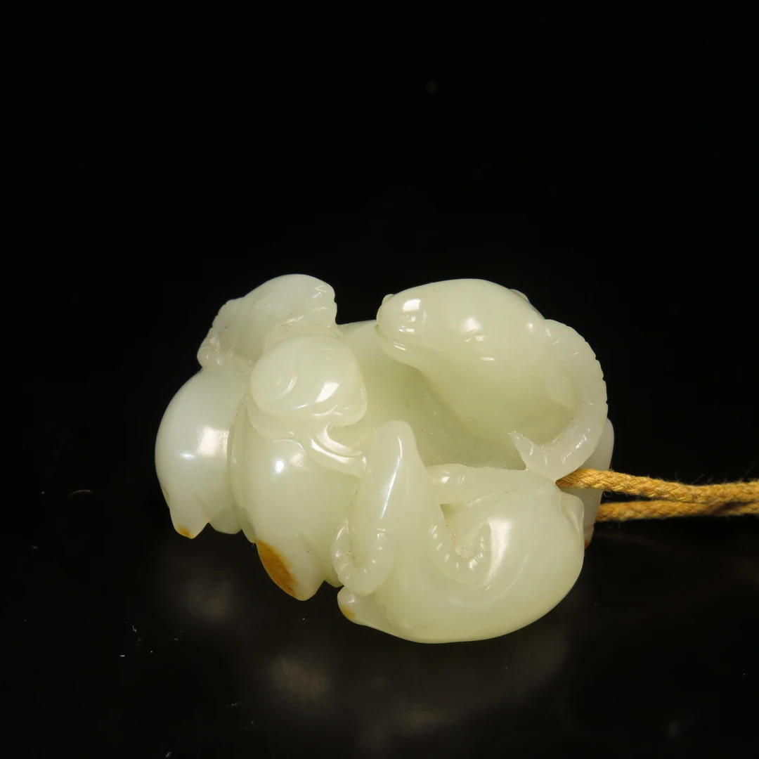 清代三阳开泰把件/MZ017548/和田玉/民族文物