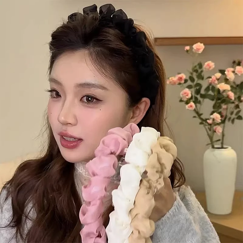 超仙褶皱泡泡发箍女欧根网纱雪纺云朵带齿高颅顶洗脸头箍头饰发卡