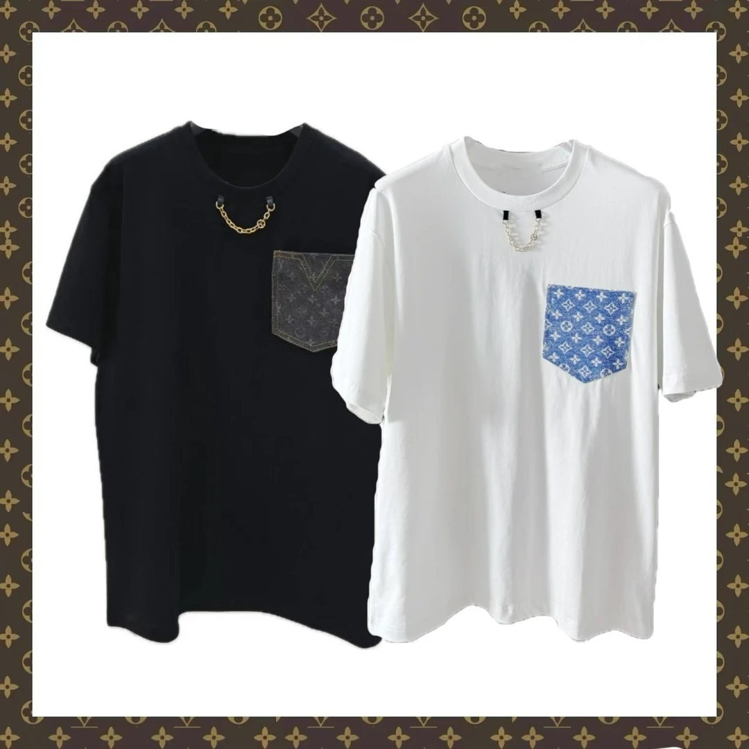 【YS定制】 AL017 LLL 大版牛仔口袋黑白短袖上衣