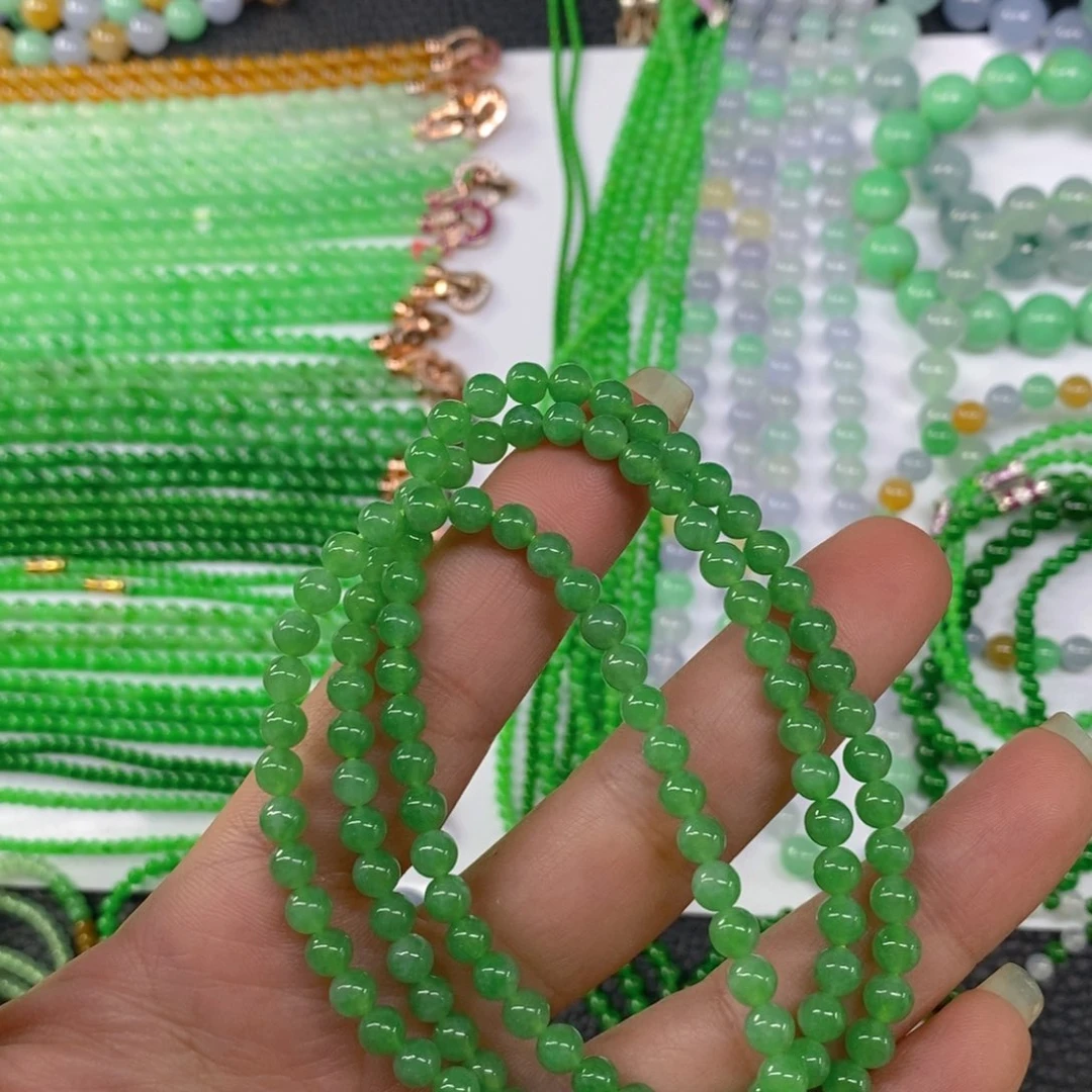 颈饰未镶嵌翡翠缅甸天然翡翠冰种阳绿项链5.2