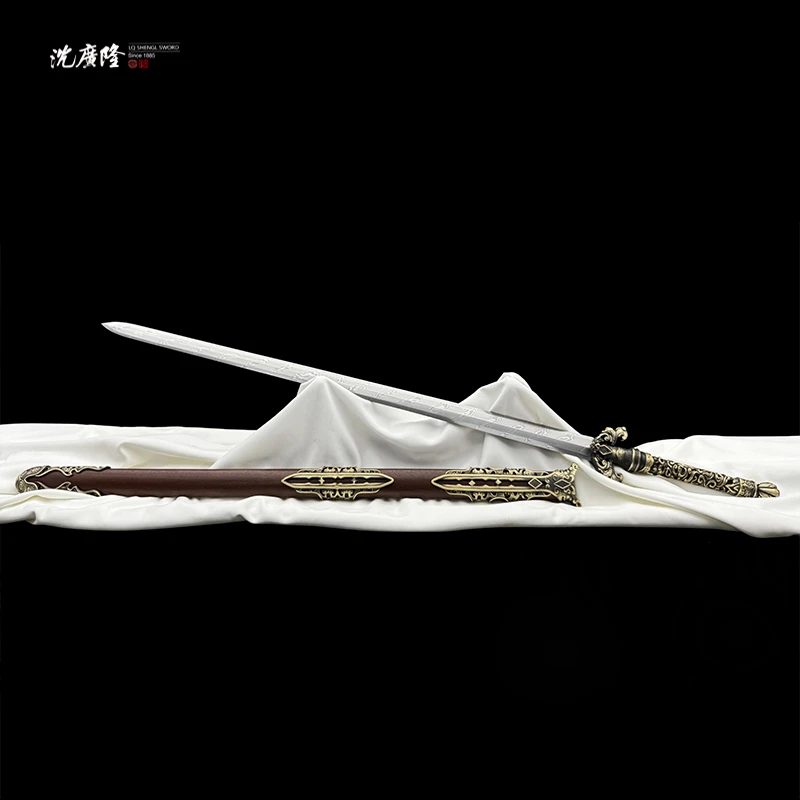 龙泉沈广隆-英雄剑 黄铜 龙凤檀 花纹钢 宝剑 手工 未开刃
